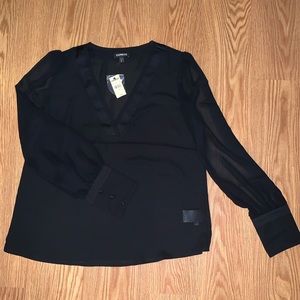 V neck blouse with sheer sleeves